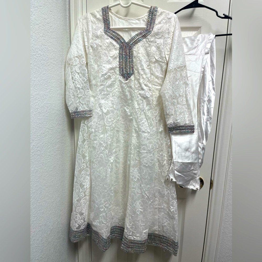white net anarkali dress.